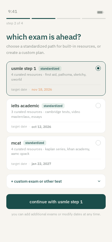 balansd exam selection screen preview